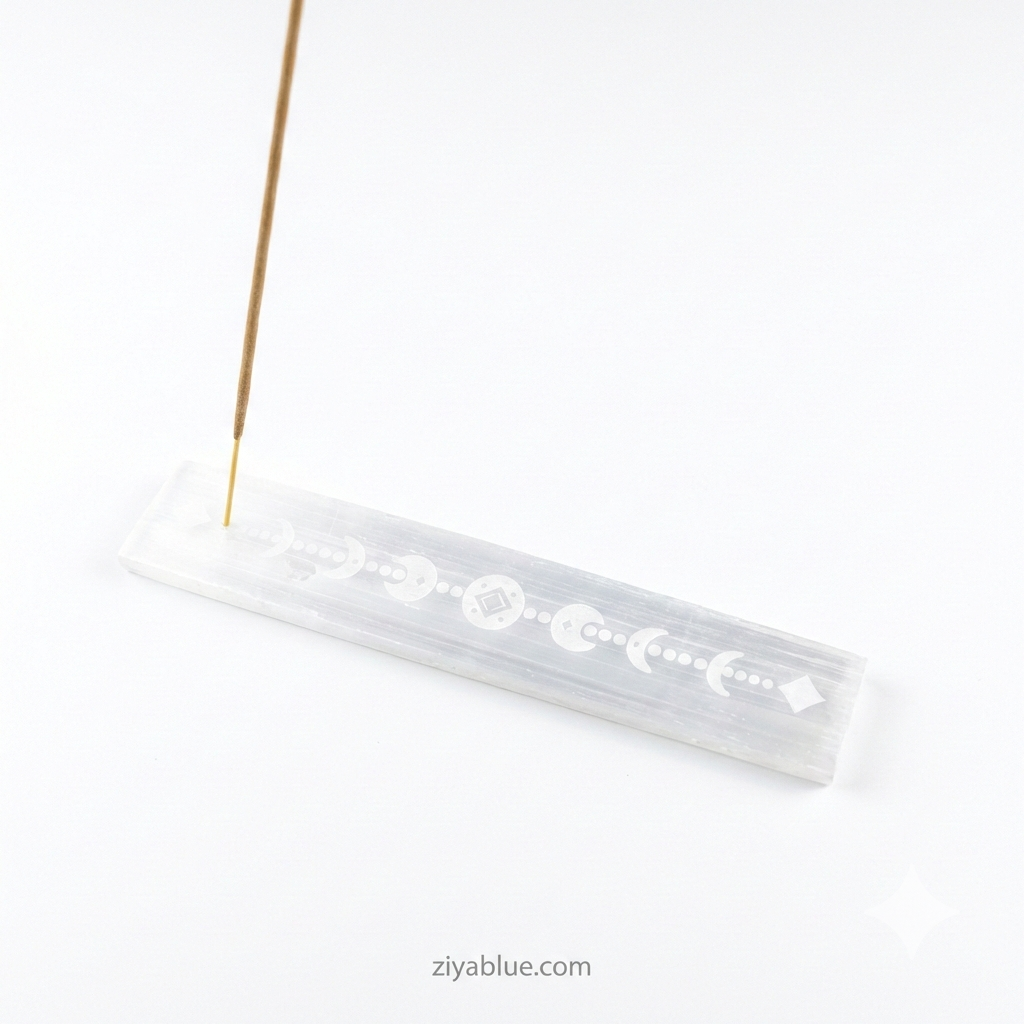 Selenite Incense Ash Catcher (8 in.) - Celtic Moon 🌙✨