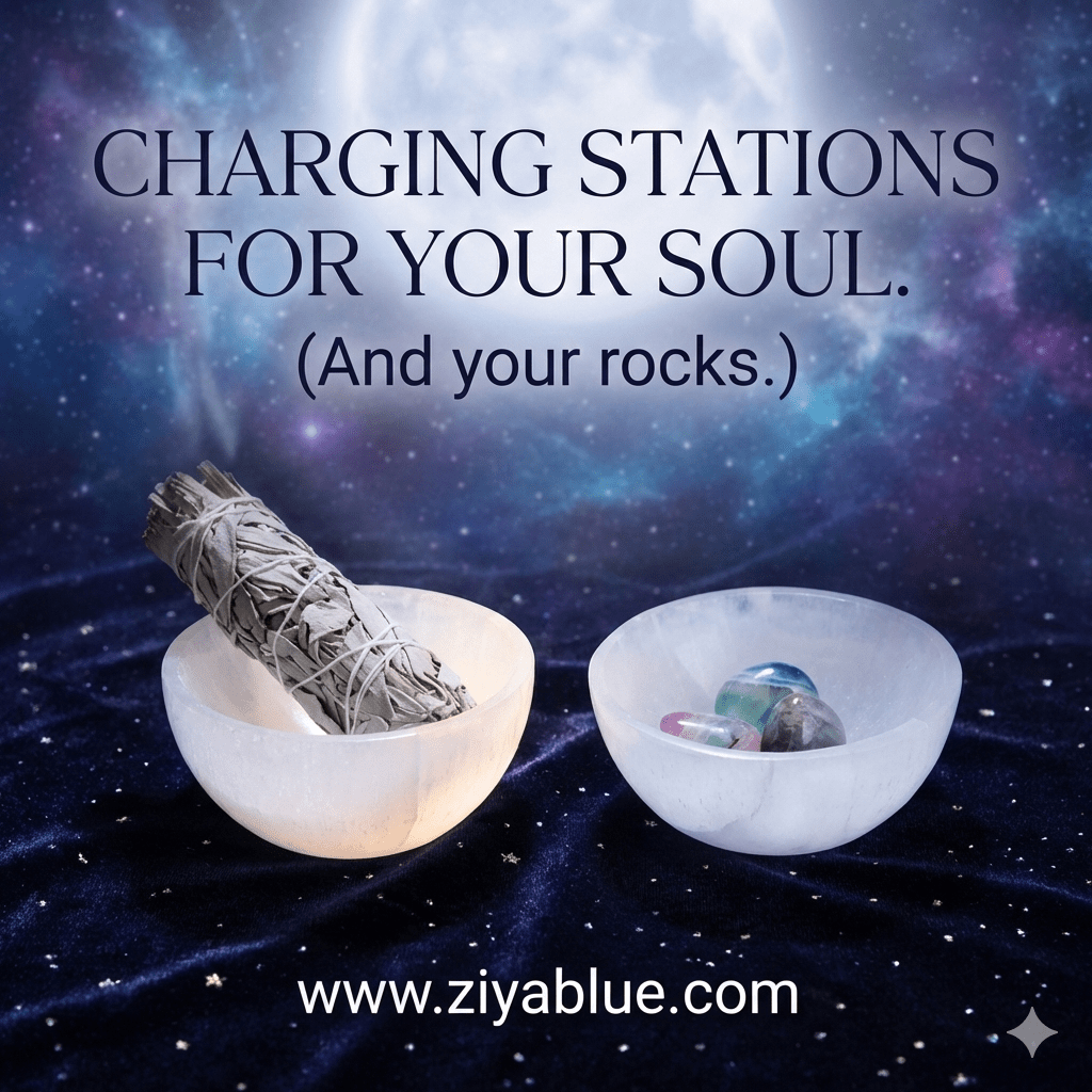 3" Deep Selenite Smudge Bowl - Ziya Blue