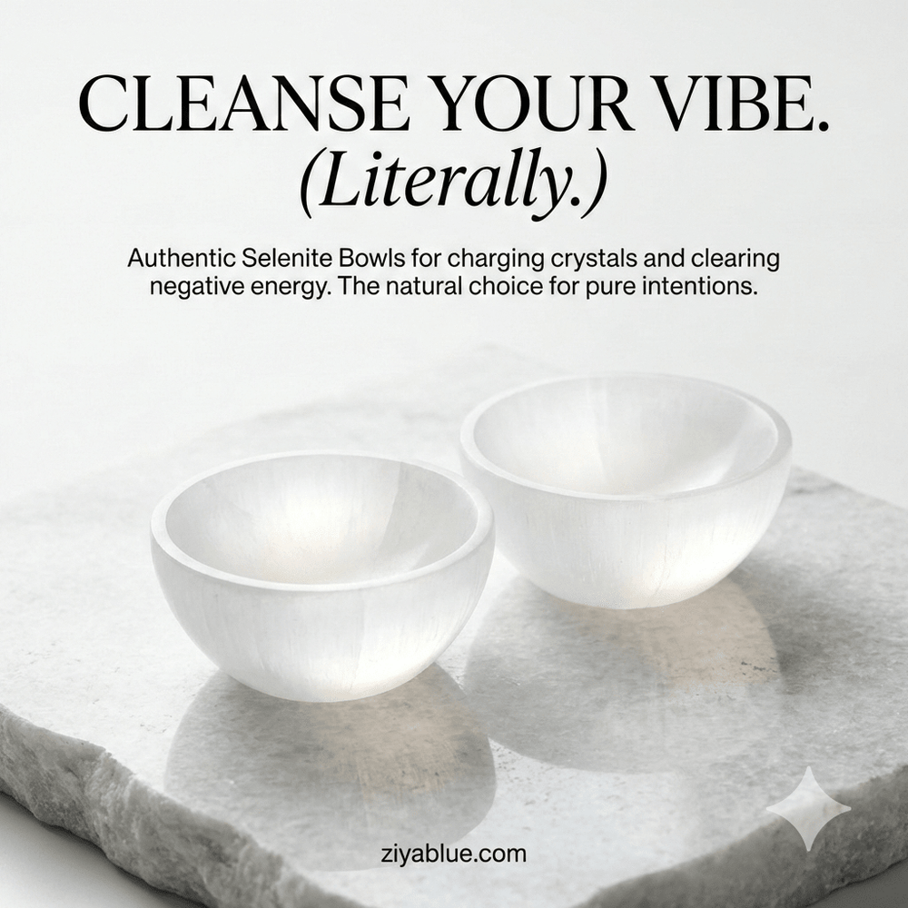 3" Deep Selenite Smudge Bowl | Ethically Sourced Crystal - Ziya Blue
