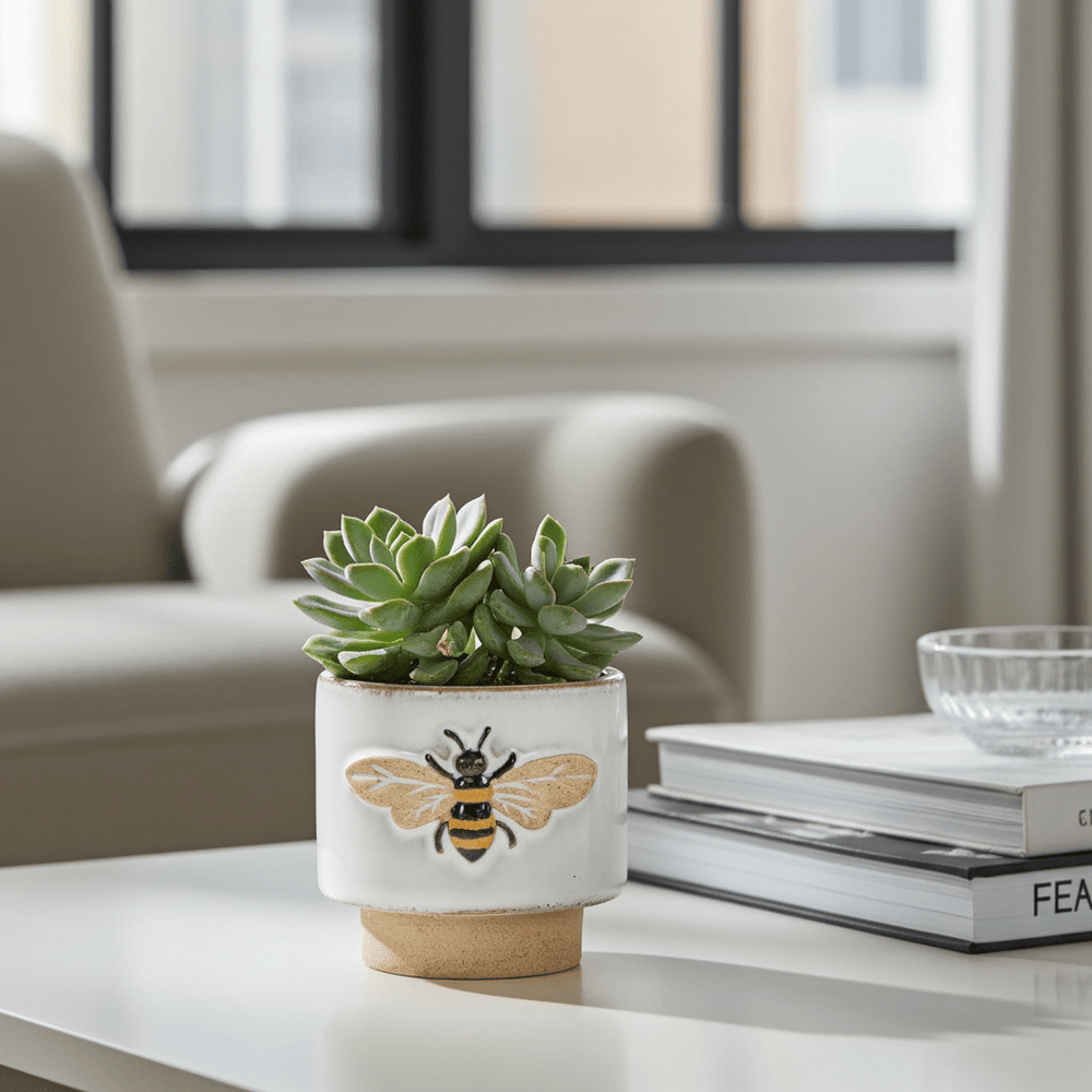 3" Single Emboss Bee Planter - Ziya Blue