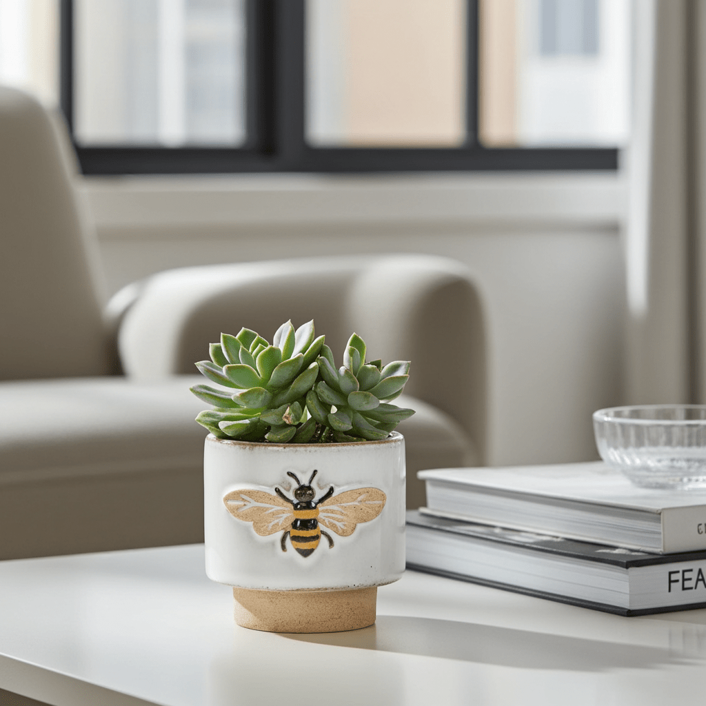 3" Single Emboss Bee Planter - Ziya Blue