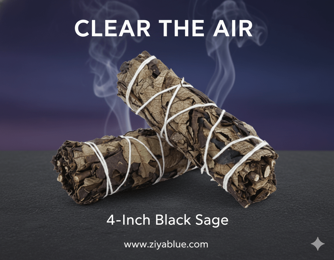 4" Black Sage Smudge Stick – Salvia Mellifera for Visioning & Cleansing - Ziya Blue