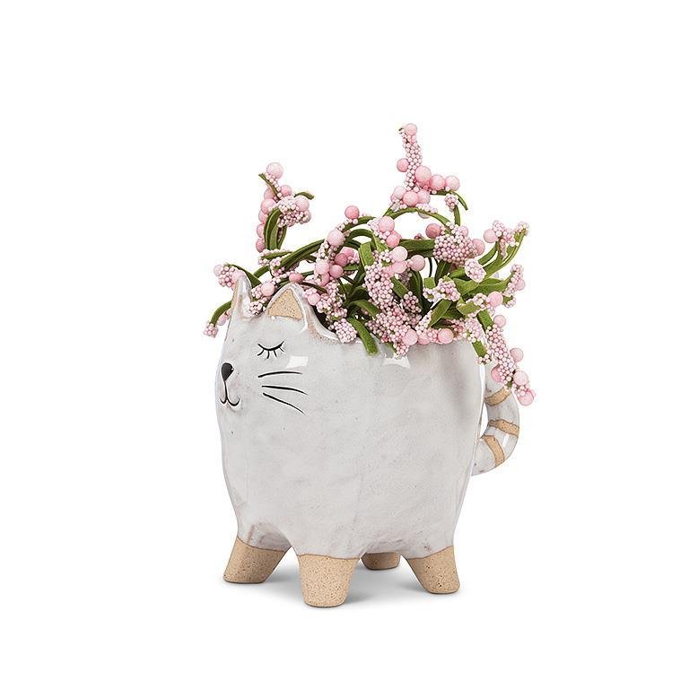 4" Cat W/Tail Planter - Ziya Blue