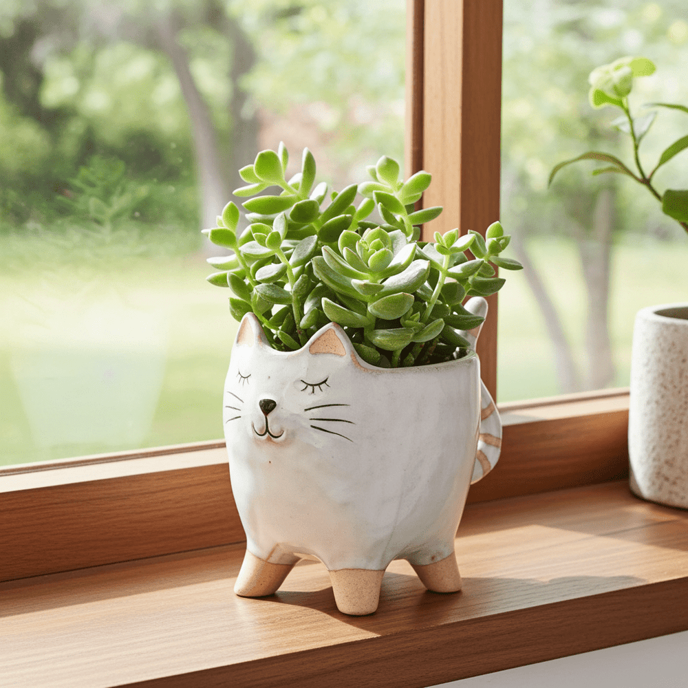 4" Cat W/Tail Planter - Ziya Blue