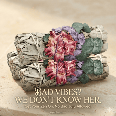 4" Organic White Sage with Flowers + Fairy Dreams 🌿✨ - Ziya Blue