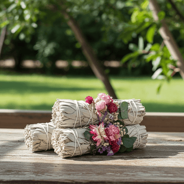 4" Organic White Sage with Flowers + Fairy Dreams 🌿✨ - Ziya Blue