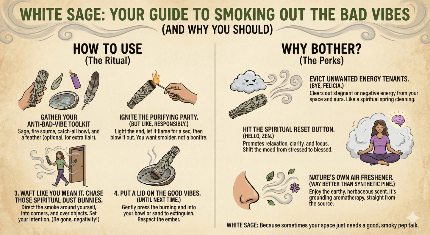 4" Organic White Sage with Flowers + Fairy Dreams 🌿✨ - Ziya Blue