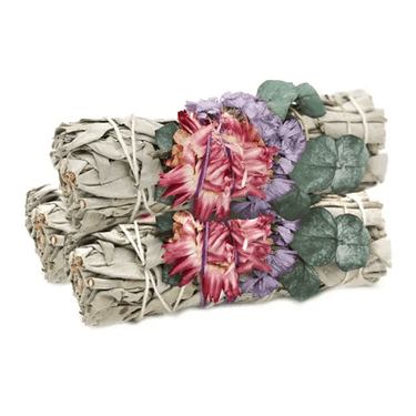 4" Organic White Sage with Flowers + Fairy Dreams 🌿✨ - Ziya Blue