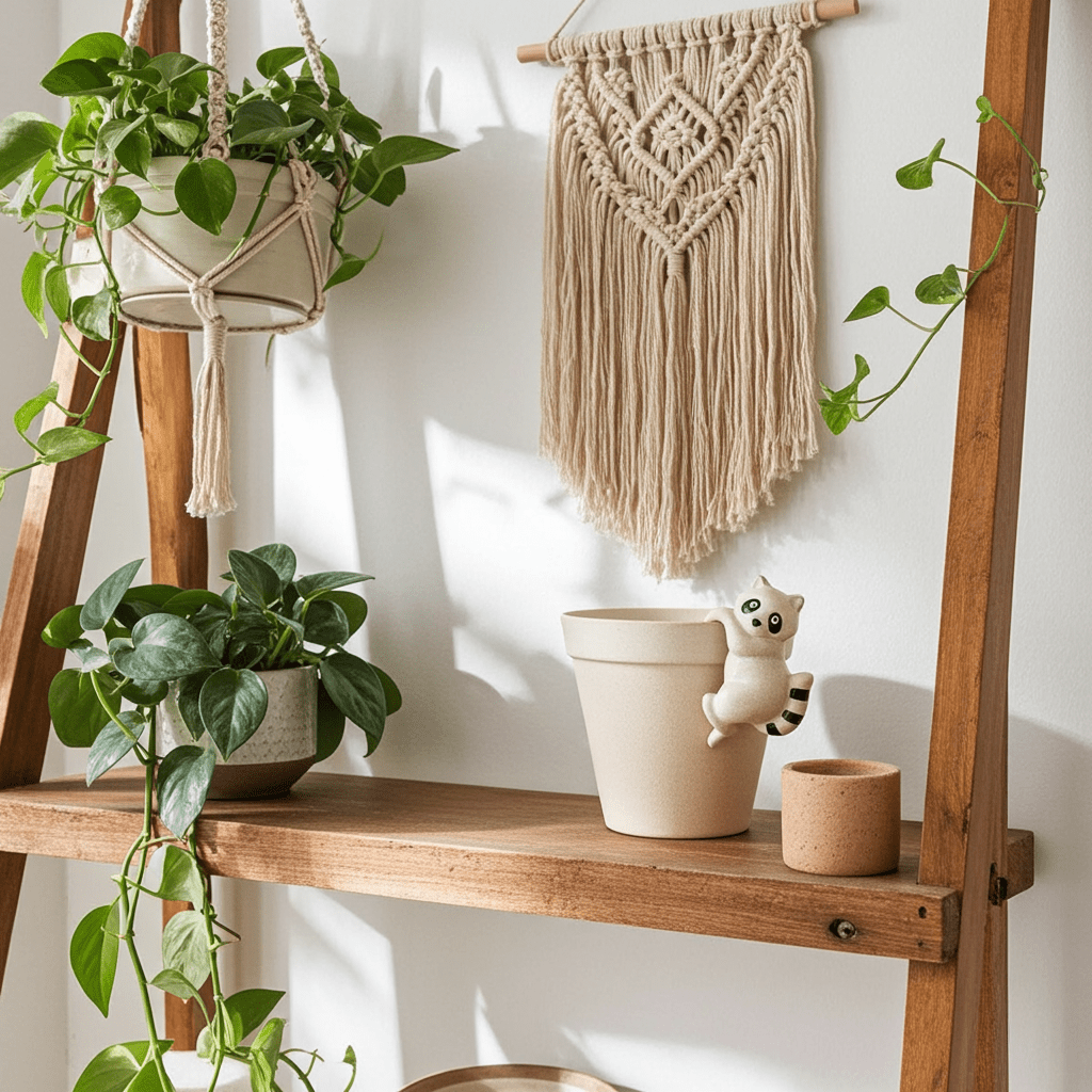 4"Climbing Racoon Pot Hanger - Ziya Blue