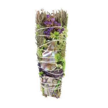 6" Ritual Smudge Stick w Rosemary, Lavender, and Abalone - Ziya Blue