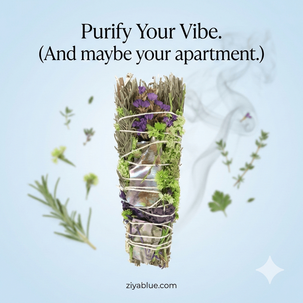 6" Ritual Smudge Stick w Rosemary, Lavender, and Abalone - Ziya Blue