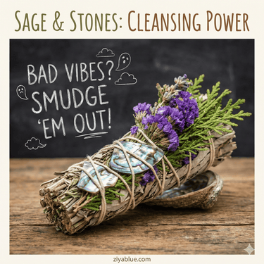 6" Ritual Smudge Stick w Rosemary, Lavender, and Abalone - Ziya Blue