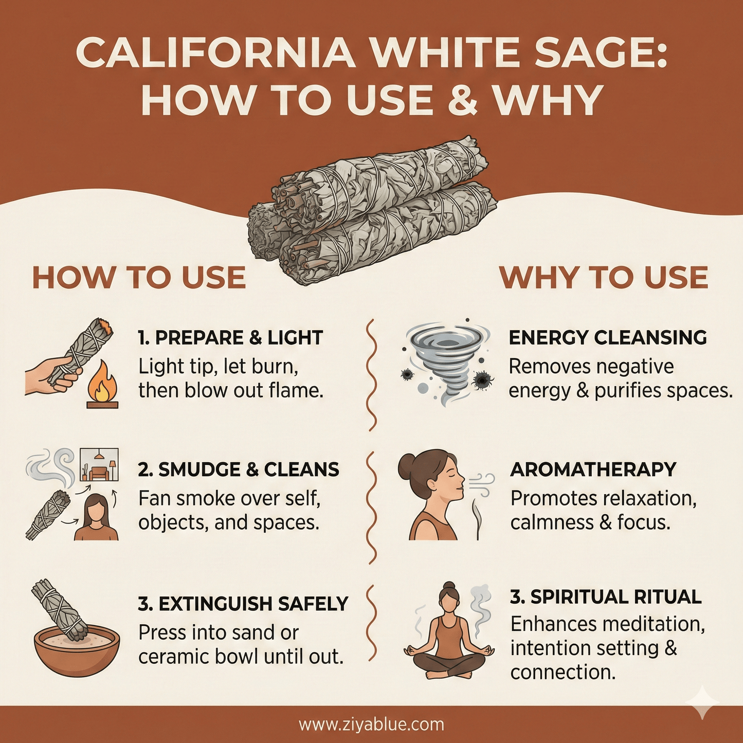 9" California White Sage Stick – The "Bad Juju" Eraser & Spiritual Smudge Stick - Ziya Blue