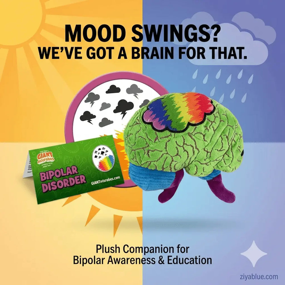 Bipolar Disorder Brain Plush – GIANTmicrobes Mental Health Awareness Toy - Ziya Blue