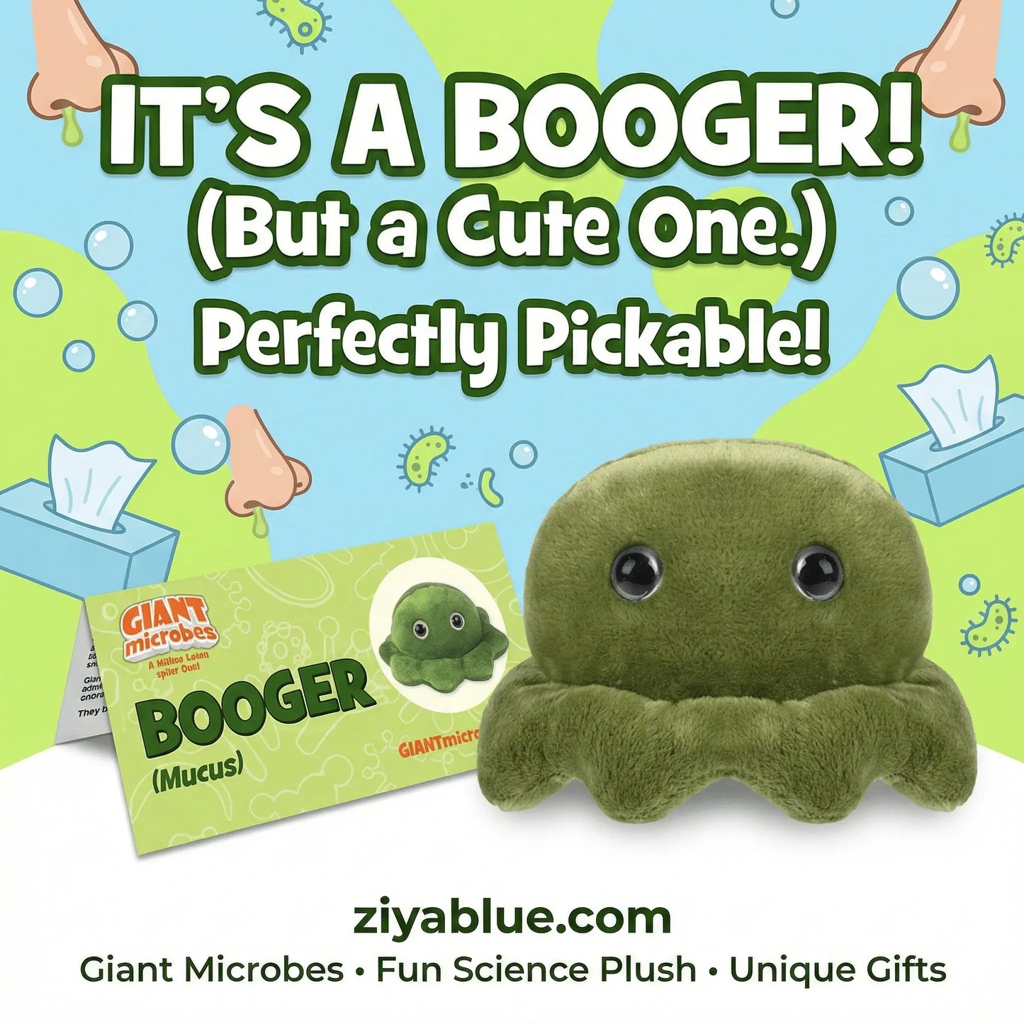 Booger (Mucus) Plush – GIANTmicrobes Educational Gross Science Toy - Ziya Blue