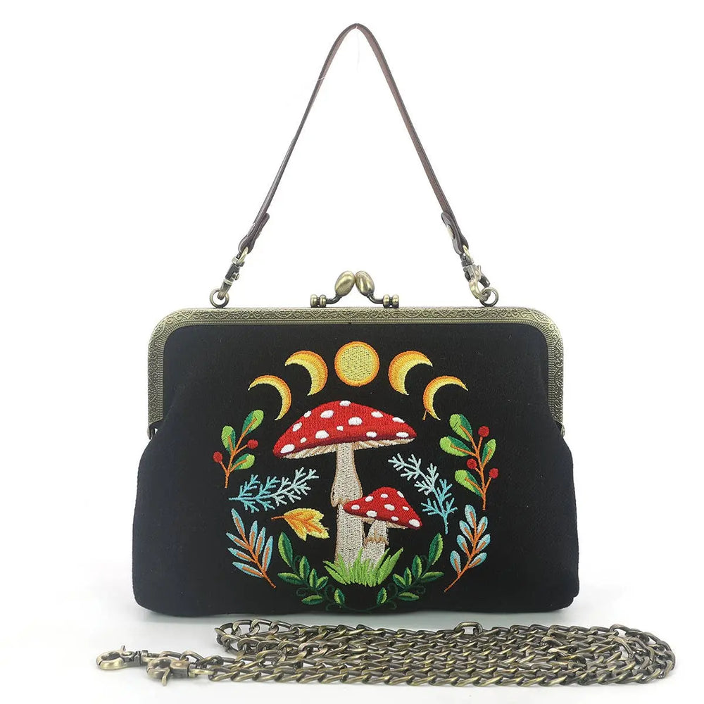 Celestial Mushroom Kiss Lock Bag | Embroidered Cottagecore Purse COMECO INC