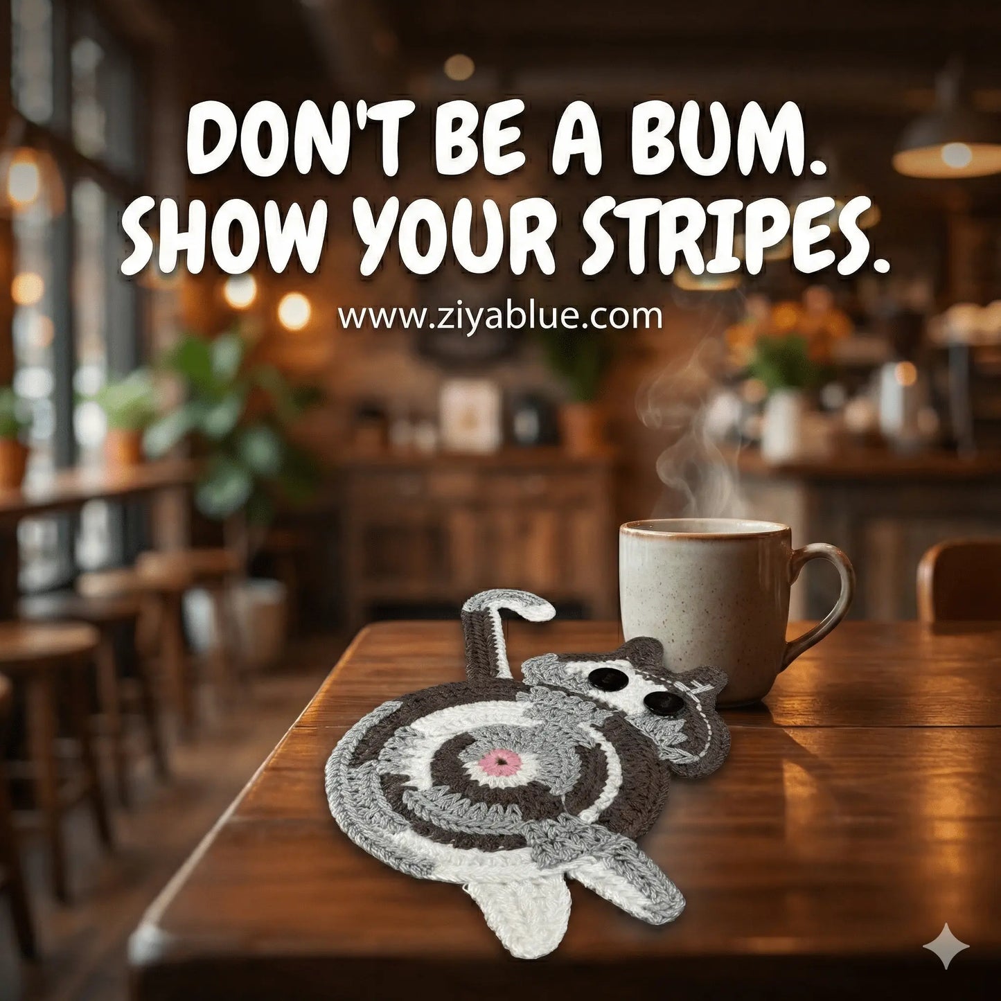 Crochet Cat Butt Coaster | Funny Cat Lover Gift | Hand-Knit Decor - Ziya Blue