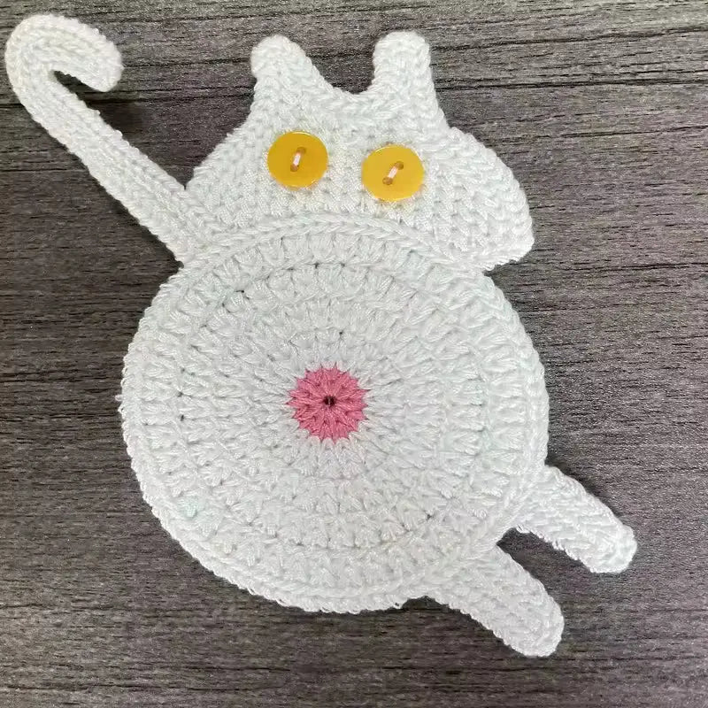 Crochet Cat Butt Coaster | Funny Cat Lover Gift | Hand-Knit Decor Ziya Blue