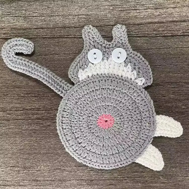 Crochet Cat Butt Coaster | Funny Cat Lover Gift | Hand-Knit Decor Ziya Blue