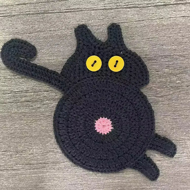 Crochet Cat Butt Coaster | Funny Cat Lover Gift | Hand-Knit Decor Ziya Blue