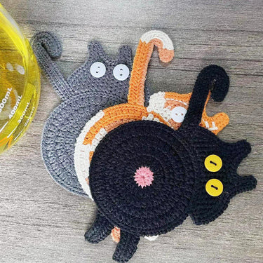 Crochet Cat Butt Coaster | Funny Cat Lover Gift | Hand-Knit Decor - Ziya Blue