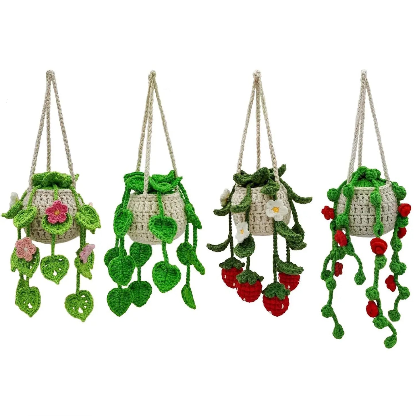 Crochet Hanging Car Plant | Rear View Mirror Charm Ziya Blue