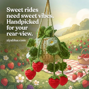 Crochet Hanging Car Plant | Rear View Mirror Charm Ziya Blue