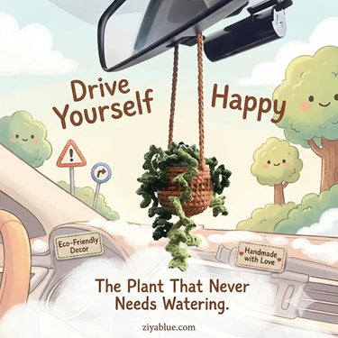 Crochet Hanging Car Plant | Rear View Mirror Charm Ziya Blue