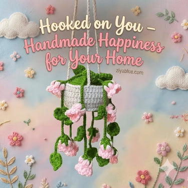 Crochet Hanging Car Plant | Rear View Mirror Charm Ziya Blue