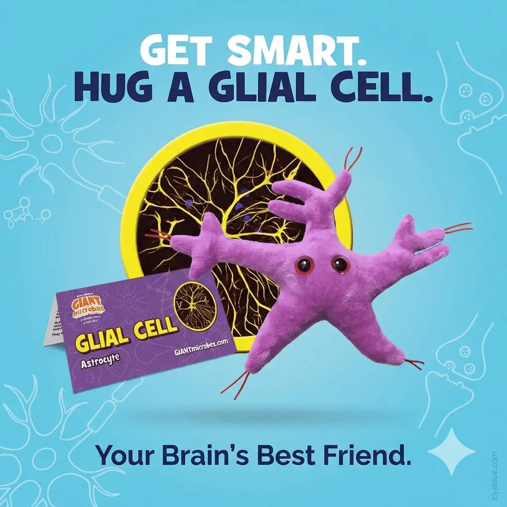GIANTmicrobes Glial Cell (Astrocyte) Plush | 5-7" Neuroscience Brain Support Toy - Ziya Blue