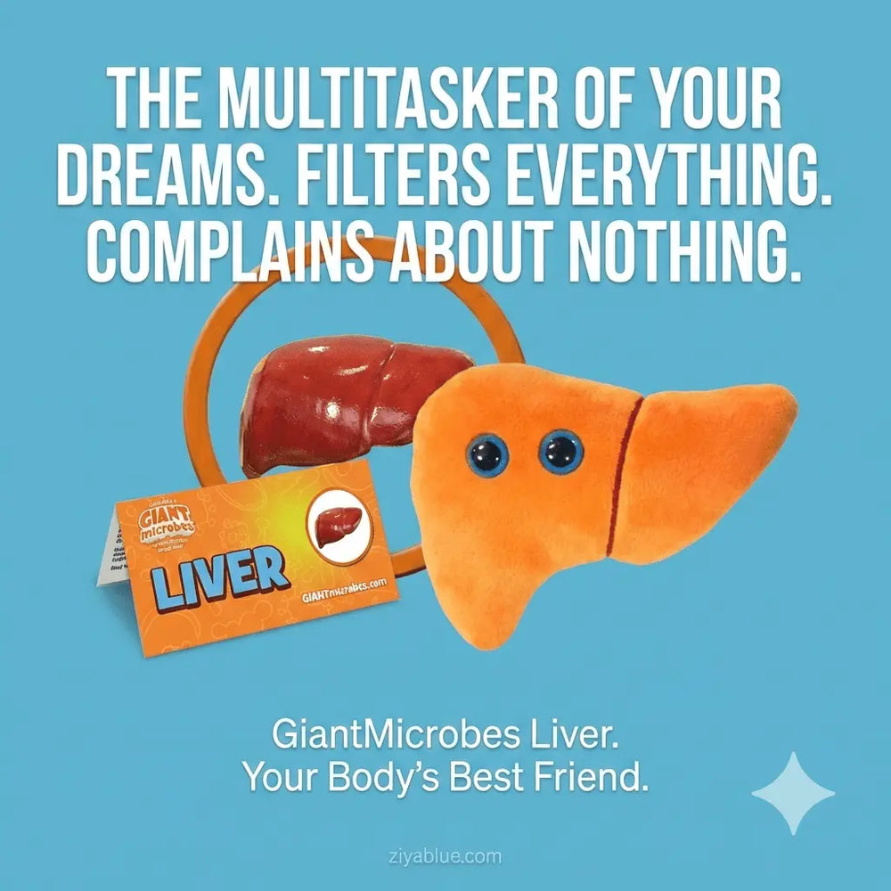 GIANTmicrobes Liver Plush | 7-9" Anatomy Toy – The Ultimate Detox Hero - Ziya Blue