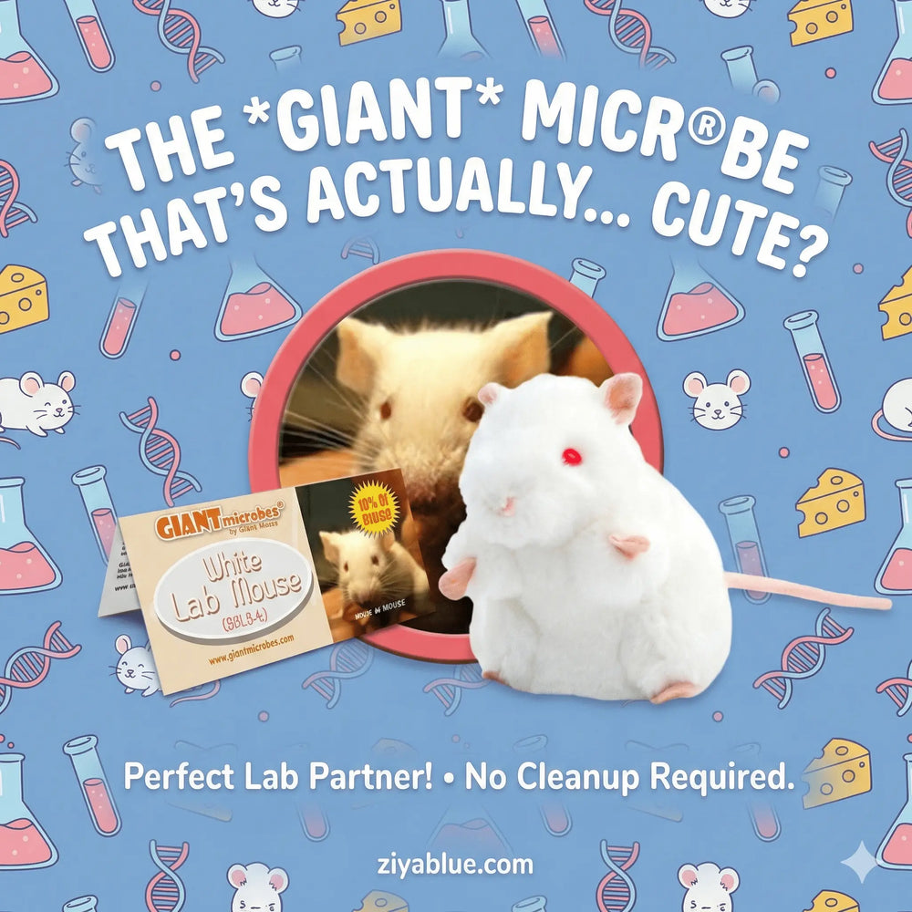 GIANTmicrobes White Lab Mouse Plush – Science Toy (The Real Hero) - Ziya Blue