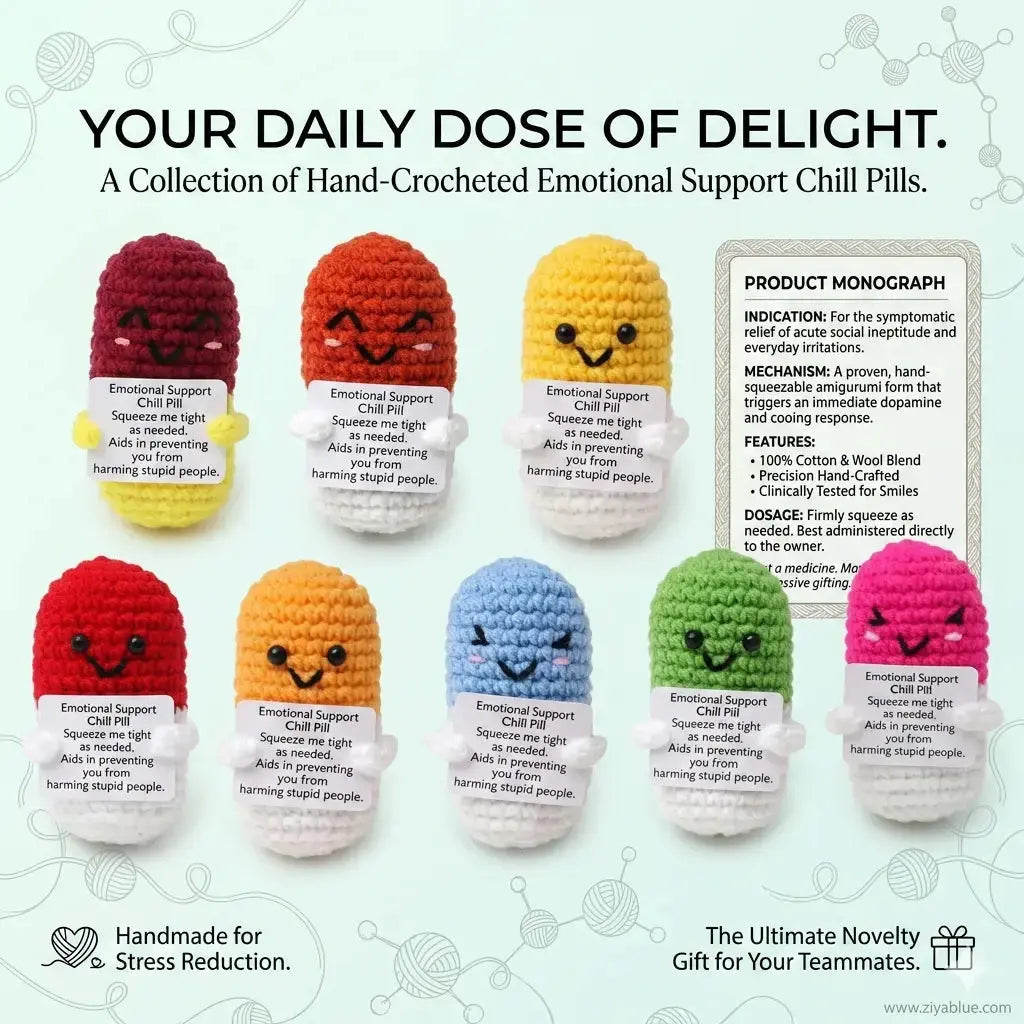 Handmade Crochet "Chill Pill" Desk Toy Ziya Blue