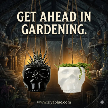 Haunted Skull Hanging Planter — 3" Ceramic - Ziya Blue