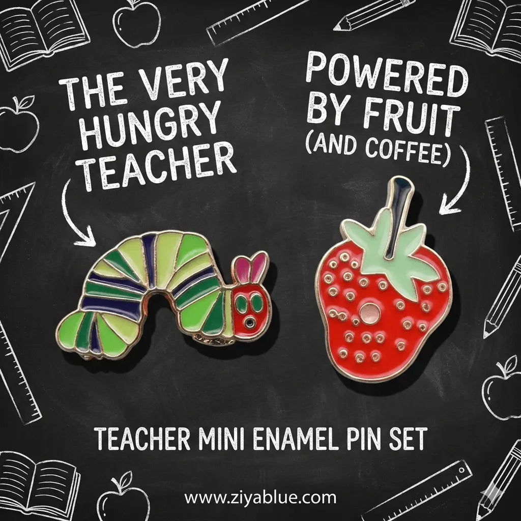 Hungry Caterpillar & Strawberry Enamel Pin Set | 2-Piece Storybook Accessory Ziya Blue