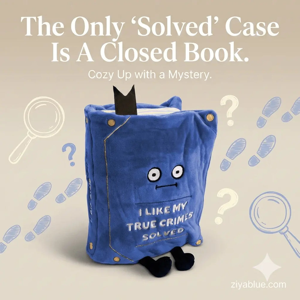 True Crime Book Plush - The Ultimate "Husband Did It" Mascot - Ziya Blue