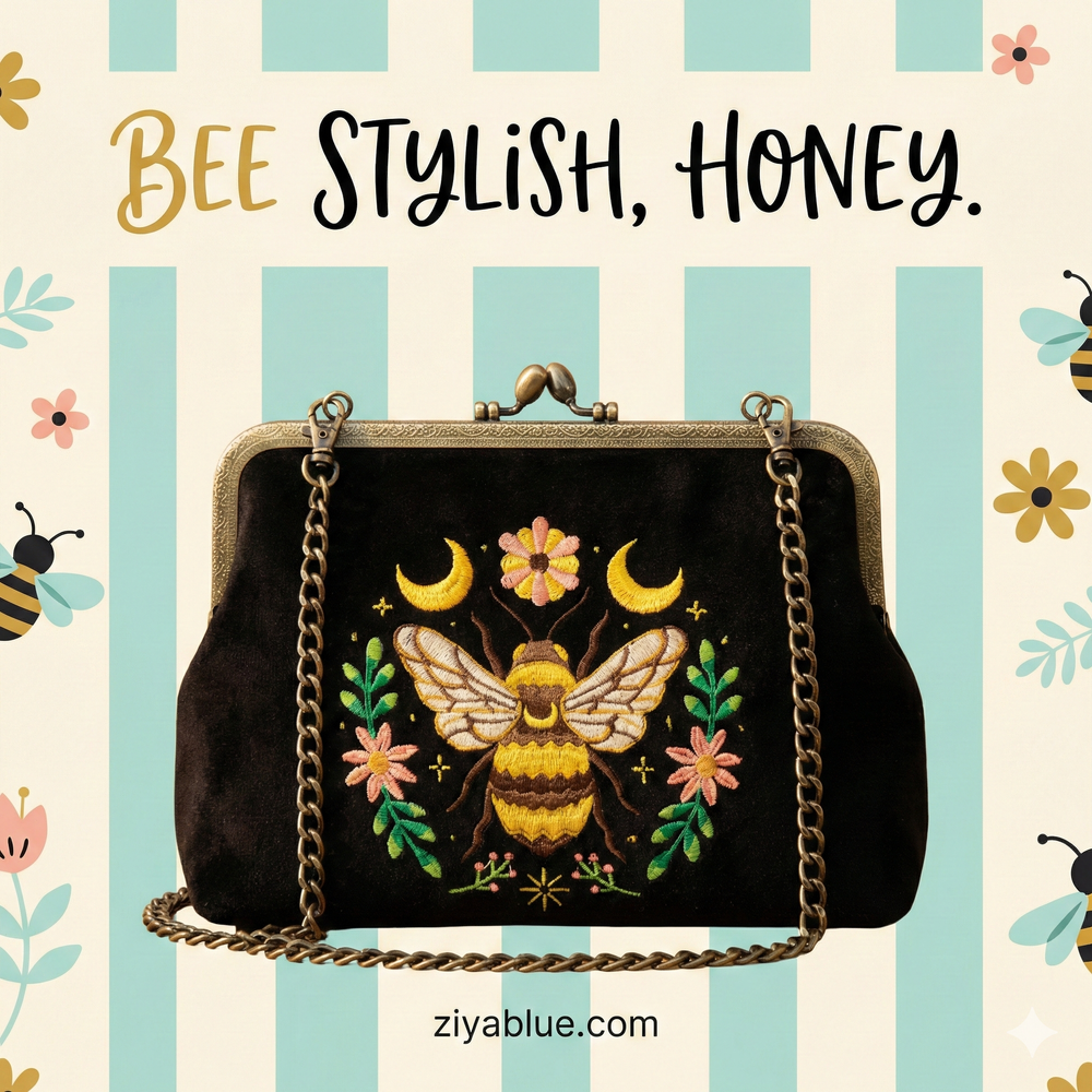 Bee & Moons Kisslock Bag – The "Queen of the Meadow" Celestial Crossbody