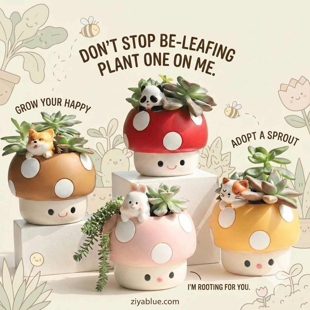 Kawaii Mushroom Animal Planter - Succulent Pot 🍄
