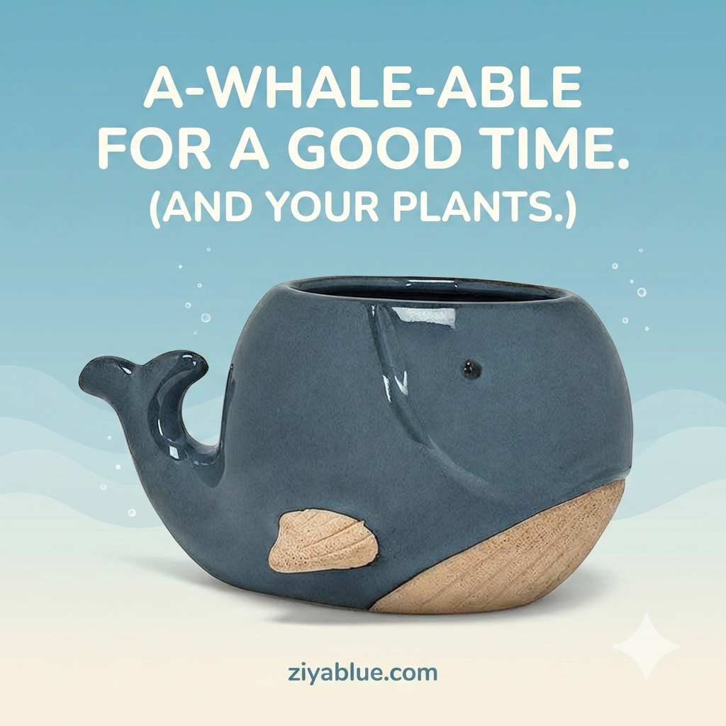 Blue Whale Ceramic Planter | 2” or 3” Glossy Ocean Succulent Pot