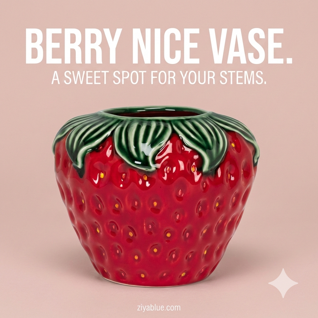 Strawberry Stoneware Wide Vase | Cottagecore Decor