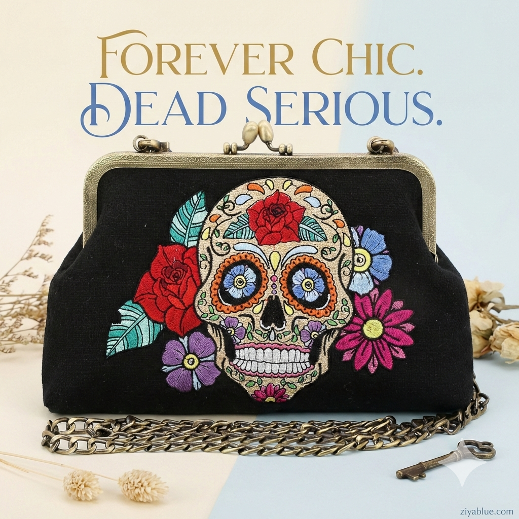 Floral Sugar Skull Kisslock Bag
