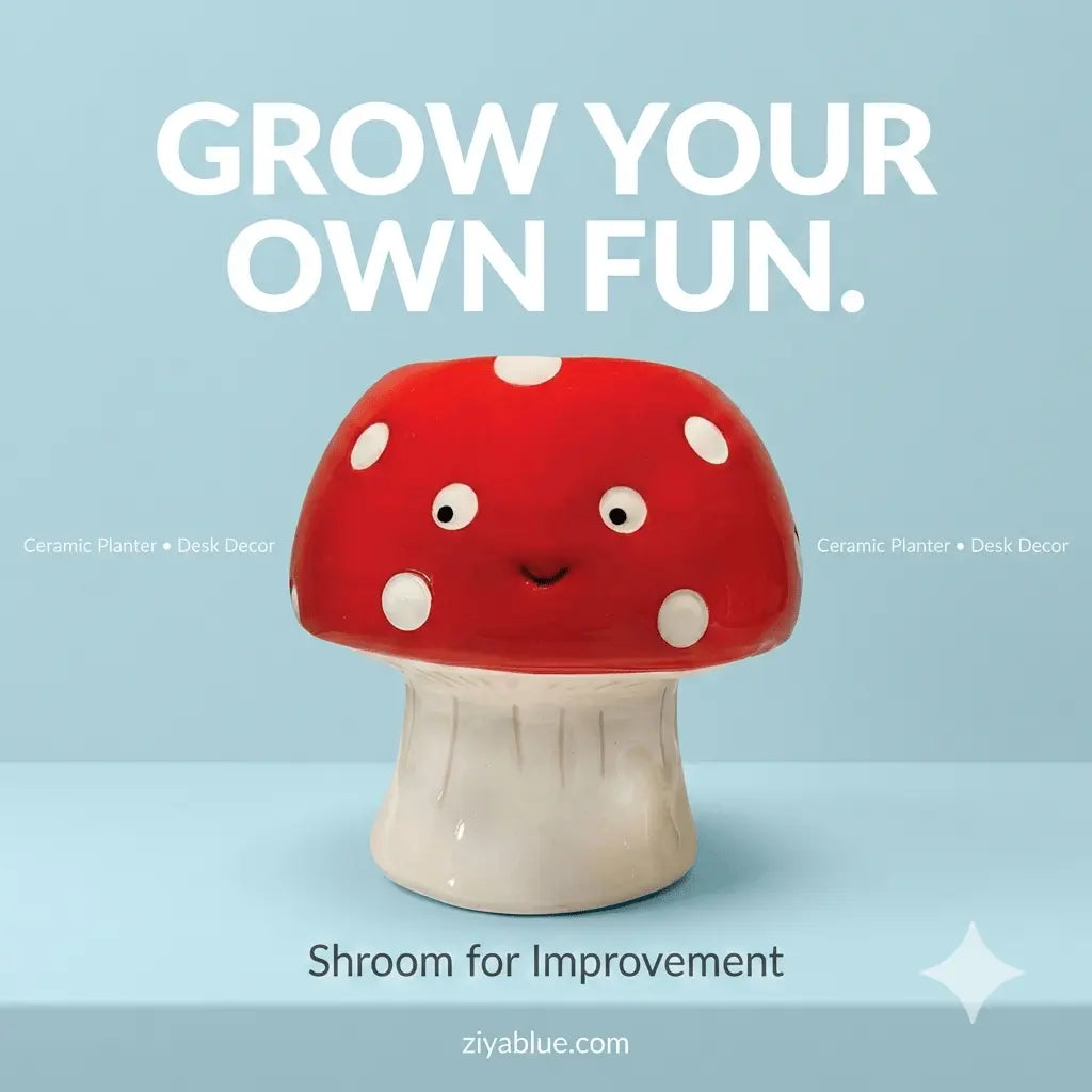 Kawaii Mushroom Planter – Small Ceramic Pot (Cottage Core Cutie) - Ziya Blue