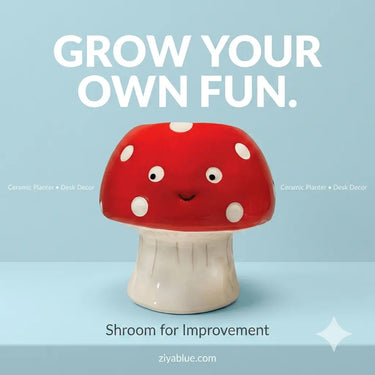 Kawaii Mushroom Planter – Small Ceramic Pot (Cottage Core Cutie) - Ziya Blue