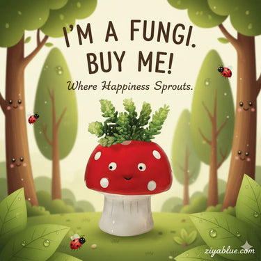 Kawaii Mushroom Planter – Small Ceramic Pot (Cottage Core Cutie) - Ziya Blue