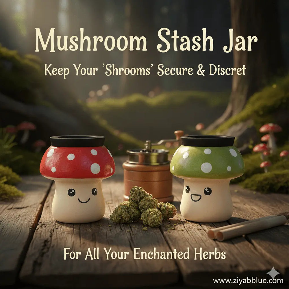 Mushroom Stash Jar — Ceramic Mushroom Trinket Jar (3") Streamline