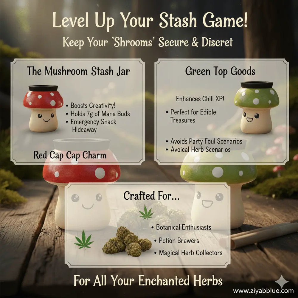 Mushroom Stash Jar — Ceramic Mushroom Trinket Jar (3") Streamline