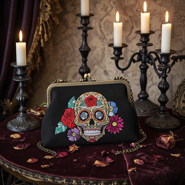 Floral Sugar Skull Kisslock Bag