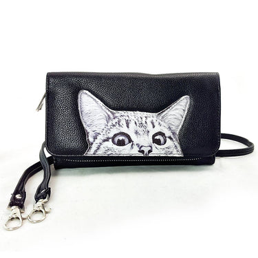 Peeking Cats Wallet – Canvas Crossbody Clutch (Here Kitty, Kitty) - Ziya Blue