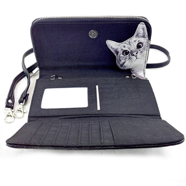 Peeking Cats Wallet – Canvas Crossbody Clutch (Here Kitty, Kitty) - Ziya Blue