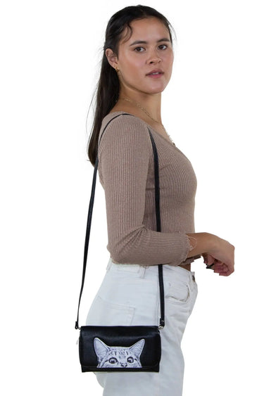 Peeking Cats Wallet – Canvas Crossbody Clutch (Here Kitty, Kitty) - Ziya Blue